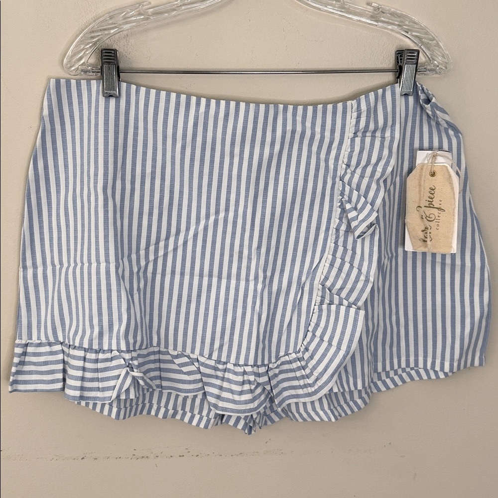 Blue & White Striped Ruffle Skort XL
